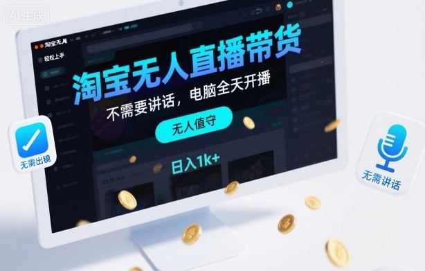 淘宝无人直播带货，不需要出镜，不需要讲话，电脑全天开播，轻松上手，日入1k+【揭秘】-御文网
