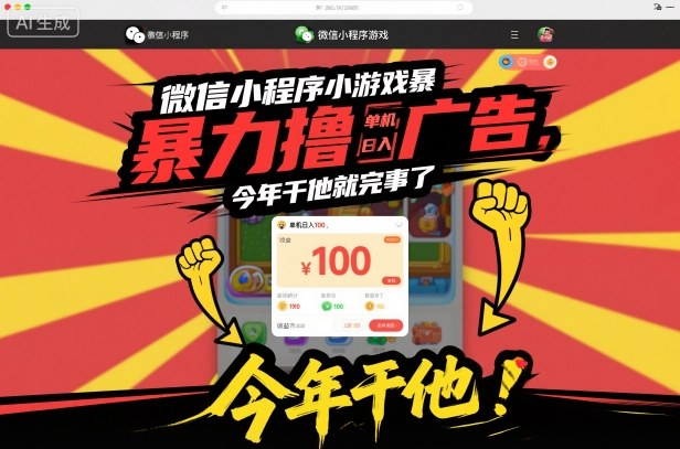微信小程序小游戏暴力撸广告，单机日入100，今年干他就完事了-御文网