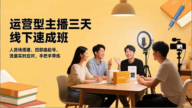 运营型主播三天线下班，人货场搭建,四部曲起号,流量实时应对，手把手带练-御文网