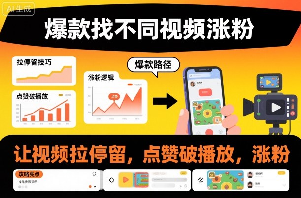 爆款找不同视频涨粉，让视频拉停留，实现点赞，破播放，涨粉-御文网