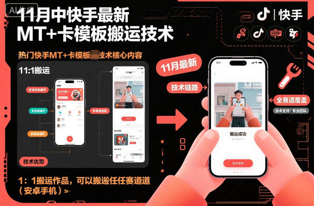 11月中快手最新MT+卡模板搬运技术，1：1搬运作品，可以搬运任何赛道(安卓手机)-御文网