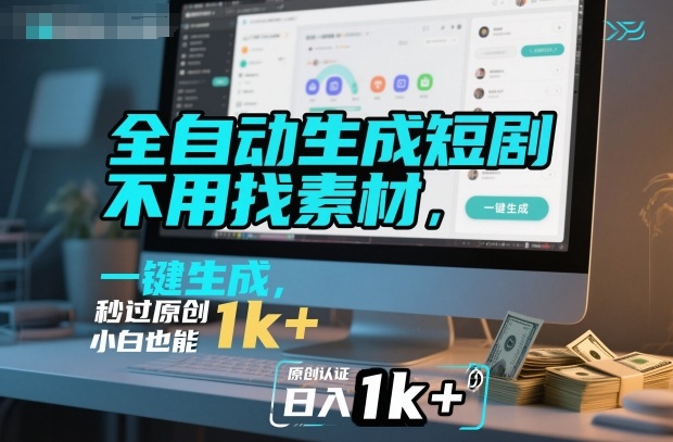 全自动生成短剧，不用找素材，不用剪辑，一键生成，秒过原创，小白也能轻松日入1k+【揭秘】-御文网