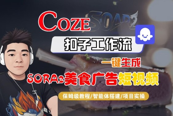 Coze扣子智能体工作流一键生成“SORA2美食广告“短视频，全流程保姆级教学-御文网