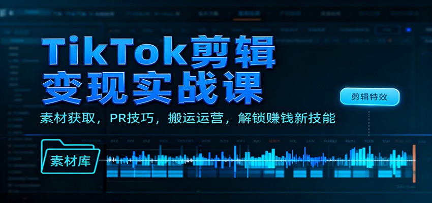 TikTok剪辑变现实战课：素材获取，PR技巧，搬运运营，解锁赚钱新技能-御文网
