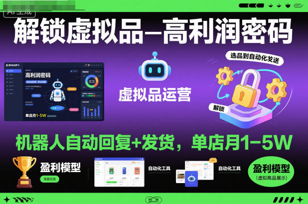 解锁虚拟品高利润密码:机器人自动回复+发货,单店月1-5W【揭秘】-御文网