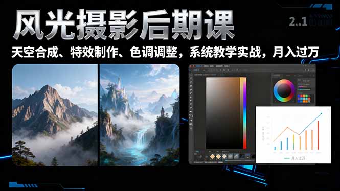 风光摄影后期课，一键换天空合成、特效制作、色调调整，月入过万-御文网