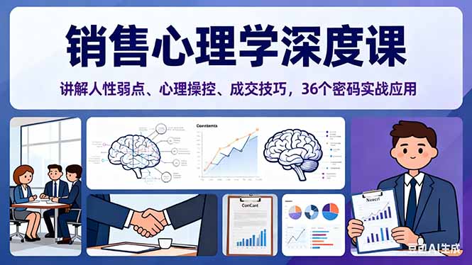 销售心理学深度课，讲解人性弱点、心理操控、成交技巧，36个密码实战应用-御文网
