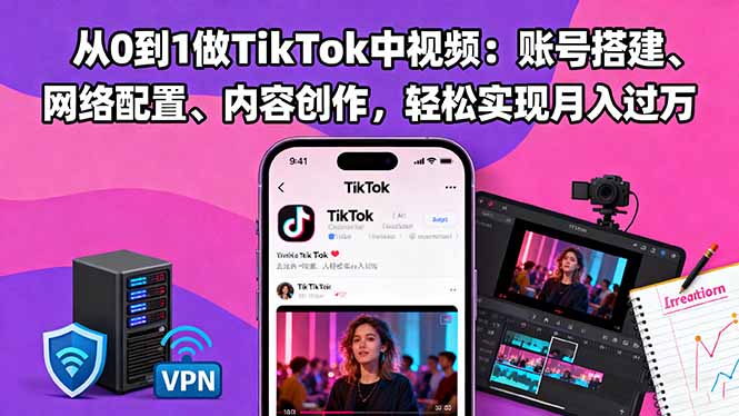 从0到1做TikTok中视频：账号搭建、网络配置、内容创作，轻松实现月入过万-御文网