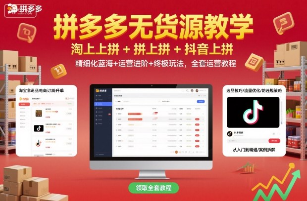 拼多多无货源教学，淘上拼+拼上拼+抖上拼，精细化蓝海+运营进阶+终极玩法，全套运营教程-御文网