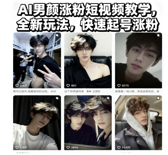 AI男颜涨粉短视频教学，全新玩法，快速起号涨粉-御文网