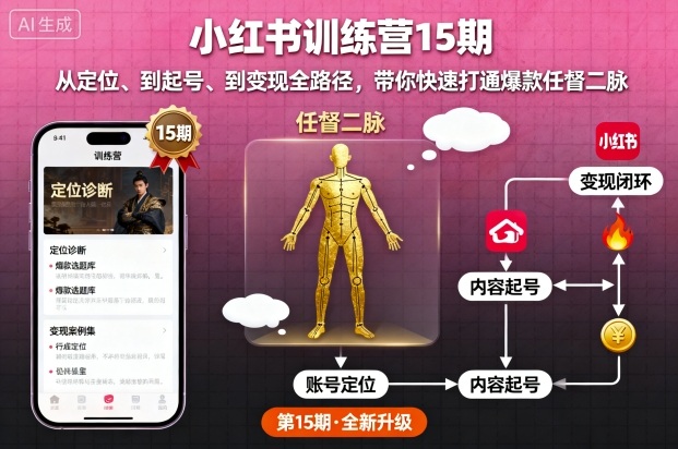 小红书训练营15期，从定位、到起号、到变现全路径，带你快速打通爆款任督二脉-御文网