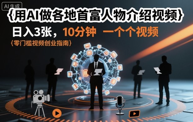 用AI做各地首富人物介绍视频，日入3张，10分钟一个视频-御文网