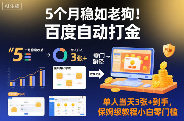 5个月稳如老狗！百度自动打金，单人当天3张+到手，保姆级教程小白零门槛【揭秘】-御文网