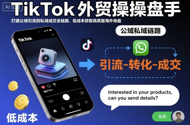 TikTok外贸操盘手，打通公域引流到私域成交全链路，低成本获取高质量海外询盘-御文网