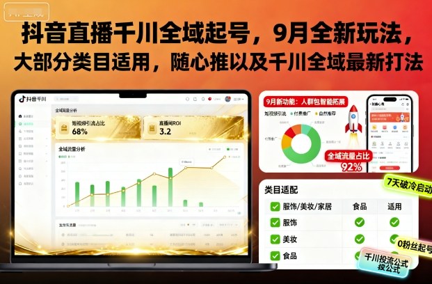 抖音直播千川全域起号，9月全新玩法，大部分类目适用，随心推以及千川全域最新打法-御文网