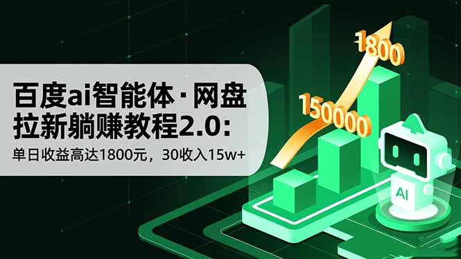 百度ai智能体·网盘拉新躺赚教程2.0：单日收益高达1800元，30收入15w+-御文网