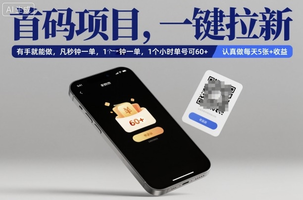 首码项目，一键拉新，有手就能做，几秒钟一单，1个小时单号可60+，认真做每天5张+收益【揭秘】-御文网