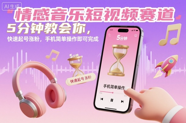 情感音乐短视频赛道，5分钟教会你，快速起号涨粉，手机简单操作即可完成-御文网