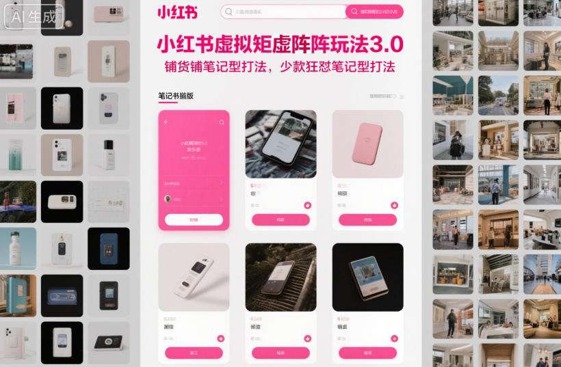 小红书虚拟矩阵玩法3.0，铺货铺笔记型打法，少款狂怼笔记型打法-御文网