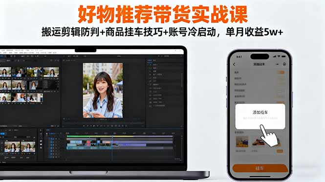 好物推荐带货实战课：搬运剪辑防判+商品挂车技巧+账号冷启动，单月收益5w+-御文网