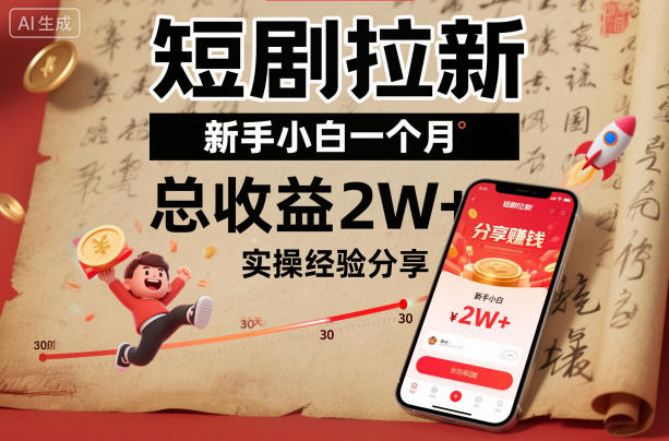 短剧拉新新手小白一个月总收益2W+实操经验分享-御文网