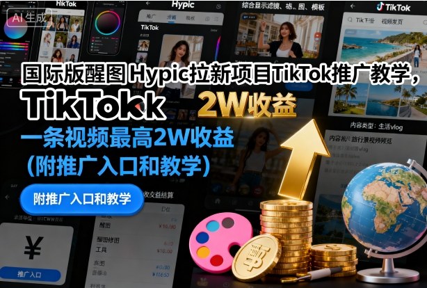 国际版醒图Hypic拉新项目TikTok推广教学，一条视频最高2W收益(附推广入口和教学)-御文网