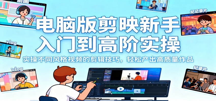 电脑版剪映新手入门到高阶实操,实操不同风格视频的剪辑技巧,轻松产出高质量作品-御文网