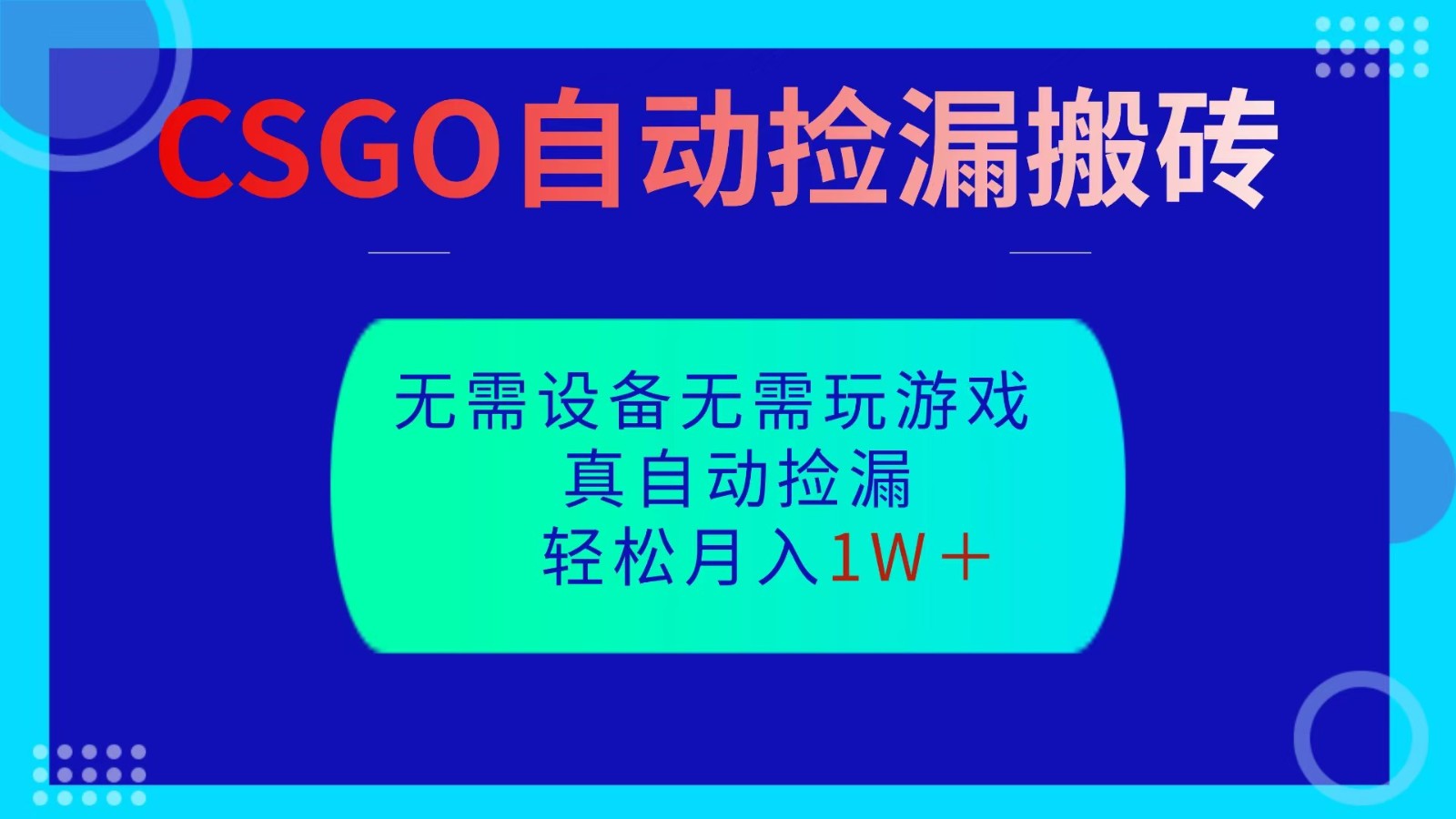 CSGO自动捡漏搬砖，当天操作当天见结果，无需了解游戏，包教包会包落地-御文网