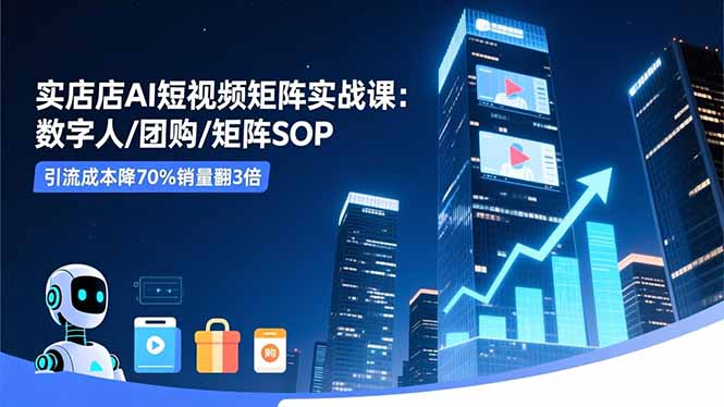 实体店AI短视频矩阵实战课：数字人/团购/矩阵SOP，引流成本降70%销量翻3倍-御文网