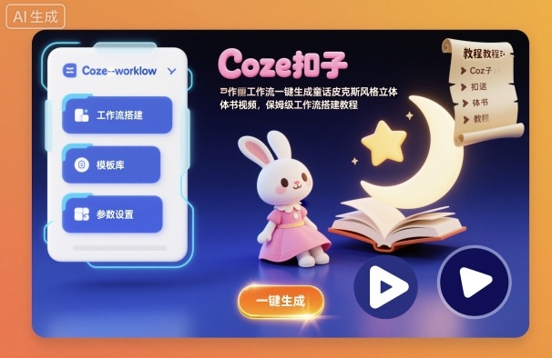 Coze扣子工作流一键生成童话皮克斯风格立体书视频，保姆级工作流搭建教程-御文网