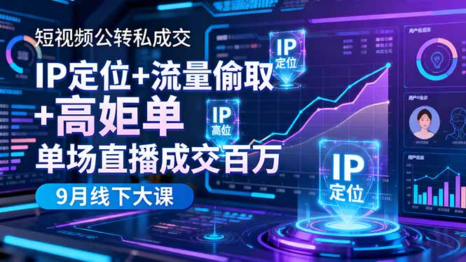 短视频公转私成交9月线下大课，IP定位+流量偷取+高客单，单场直播成交百万-御文网