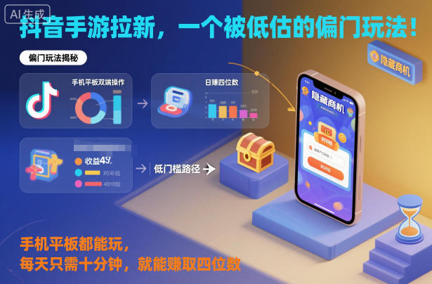 抖音手游拉新，一个被低估的偏门玩法！手机平板都能玩，每天只需十分钟，就能賺取四位数【揭秘】-御文网