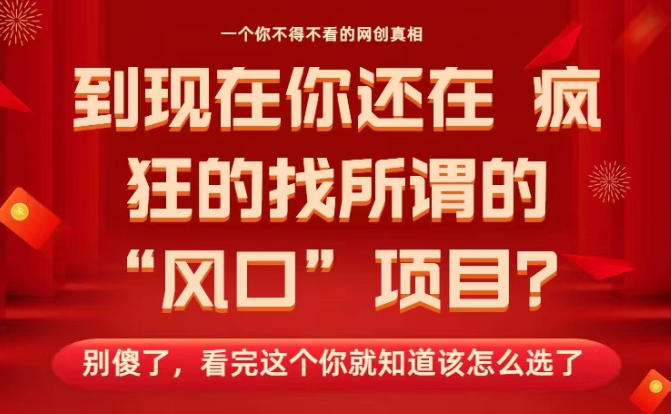 马上26年了，你还在找所谓的风口项目？别傻了，看完这个你全都懂了！【揭秘】-御文网