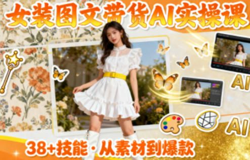女装图文带货的AI实操课，覆盖38个实用技能，快速提升素材制作效率-御文网