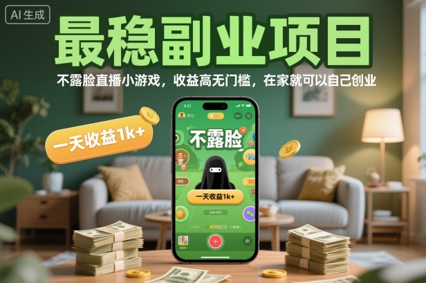 最稳副业项目，不露脸直播小游戏，收益高无门槛，一天收益1k+，在家就可以自己创业【揭秘】-御文网