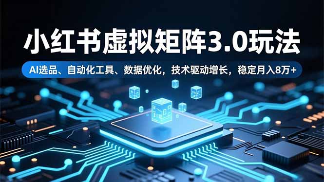 小红书虚拟矩阵3.0玩法，AI选品、自动化工具、数据优化，技术驱动增长，稳定月入8万+-御文网