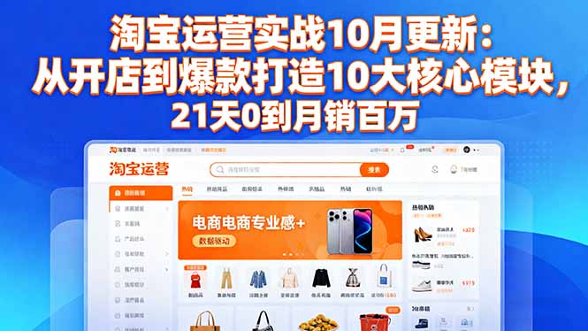 淘宝运营实战10月更新：从开店到爆款打造10大核心模块，21天0到月销百万-御文网