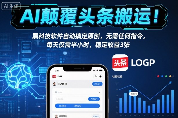 AI颠覆头条搬运！黑科技软件自动搞定原创，无需任何指令。每天仅需半小时，稳定收益3张【揭秘】-御文网
