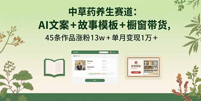 中草药养生赛道：AI文案+故事模板+橱带货，45条作品涨粉13w+单月变现1万+-御文网