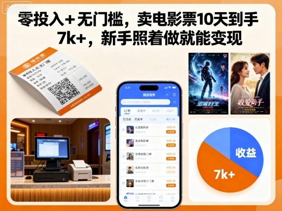 零投入+无门槛，卖电影票10天到手7k+，新手照着做就能变现【揭秘】-御文网
