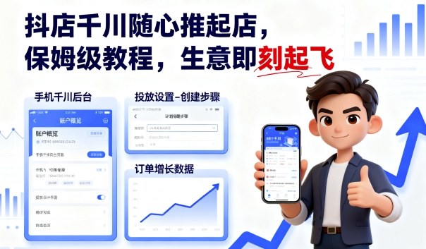 抖店千川随心推起店，保姆级教程，生意即刻起飞-御文网