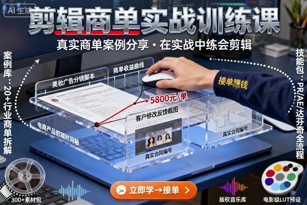 剪辑商单实战训练课，真实商单案例分享，在实战中练会剪辑-御文网