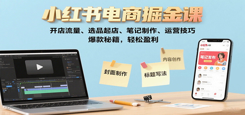 小红书电商掘金课：开店流量、选品起店、笔记制作、运营技巧，爆款秘籍，轻松盈利-御文网