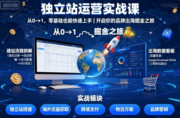 独立站运营实战课，​从0到1，零基础也能快速上手，开启你的品牌出海掘金之旅-御文网