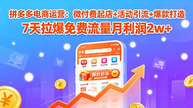 拼多多电商运营：微付费起店+活动引流+爆款打造 7天拉爆免费流量月利润2w+-御文网