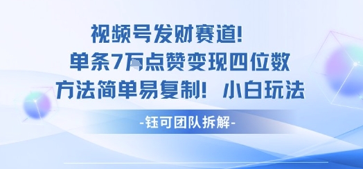 视频号发财赛道单条7W点赞变现四位数方法简单易复制小白玩法-御文网