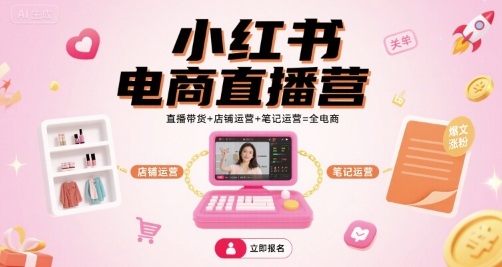 小红书电商直播营，直播带货+店铺运营+笔记运营=全电商-御文网