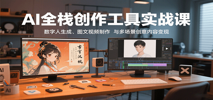 AI全栈创作工具实战课：数字人生成、图文视频制作与多场景创意内容变现-御文网