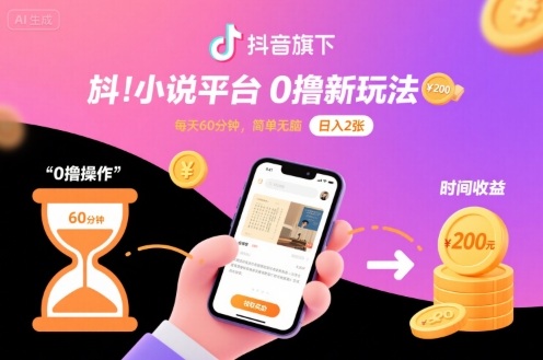 抖音旗下小说平台0撸新玩法，每天挂G60分钟，简单无脑，日入2张【揭秘】-御文网