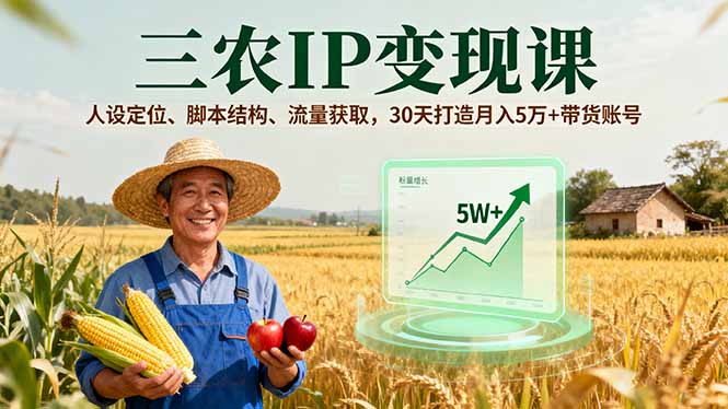 三农IP变现课，人设定位、脚本结构、流量获取，30天打造月入5万+带货账号-御文网